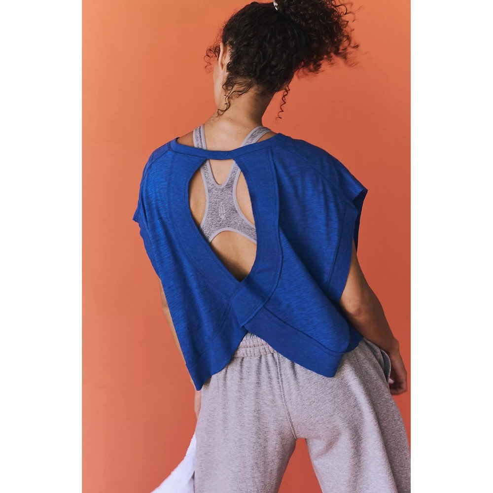 New Free People Movement My Time Tee Workout Shirt Small/S Sapphire Skies Blue